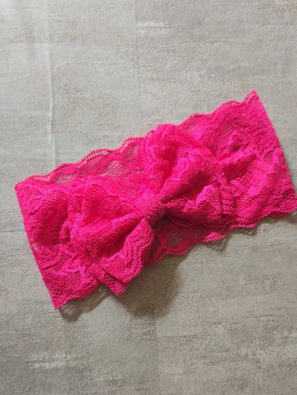 Baby Girl Hot Pink Lace Stretch Bow Headband Floral Toddler Hair Band Accessory